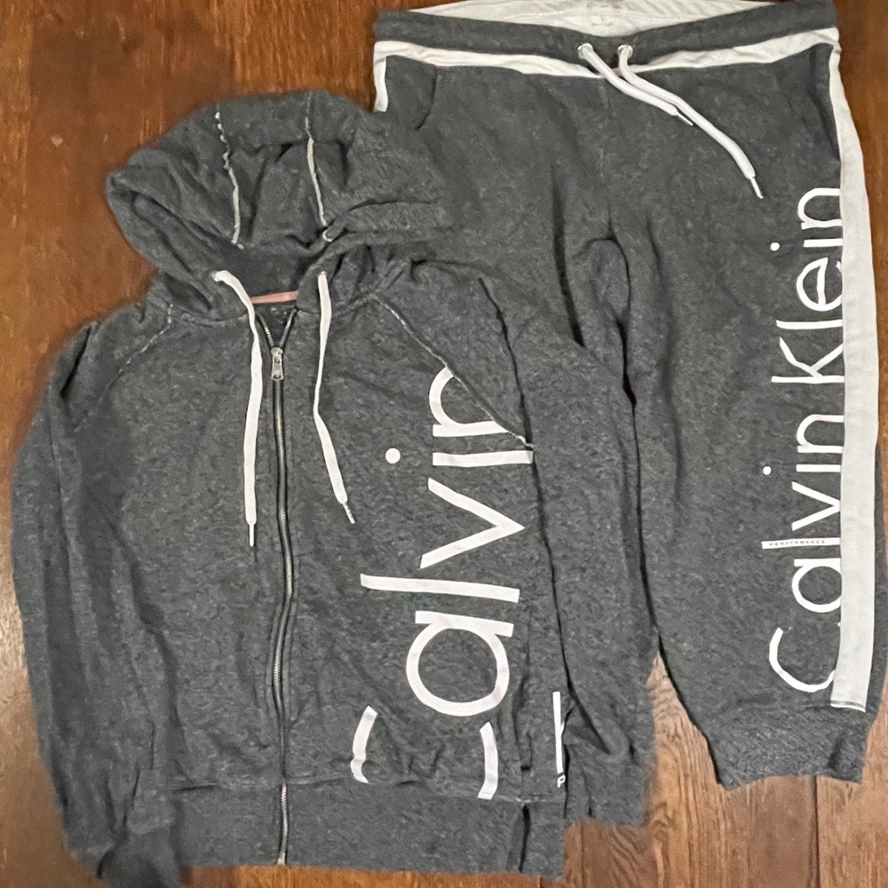 Calvin Klein Gray Zip up Hoodie & Jogger Set